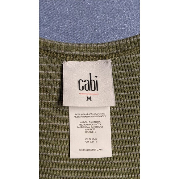 Women's Cabi # 6143 Wink Tank Green/White Striped Ruffle V-Neck Sleeveless Top M - Picture 7 of 7